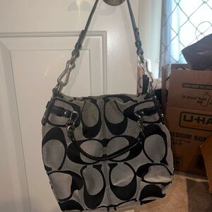 Coach Black and Gray Monogram Shoulder Bag